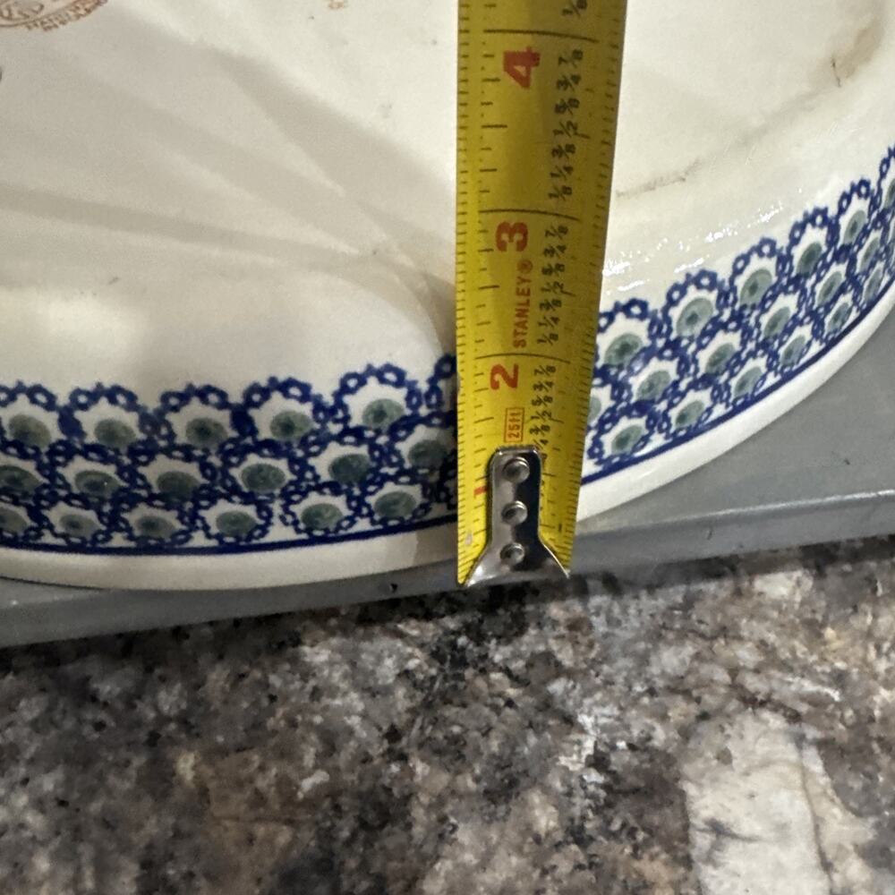 Vintage Boleslawiec Polish Pottery, Oval Deep Baking Dish, Blue And Green 14in - Picture 9 of 14